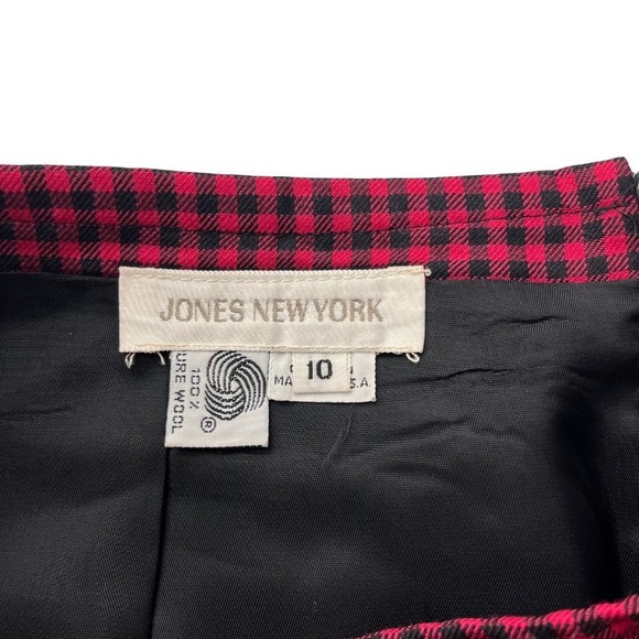 Vtg 90s Jones New York Wool Skirt Sz 10 Pink Black Check Plaid Midi Lined USA - Picture 5 of 7